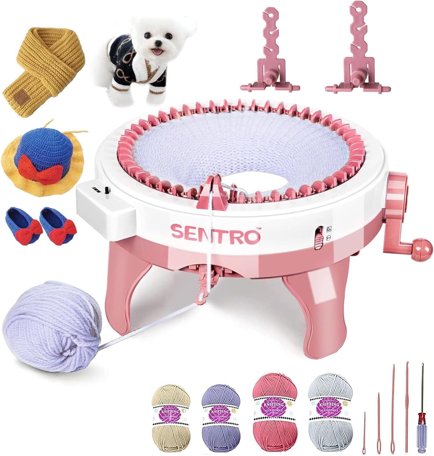 SENTRO 48 Needles Knitting Machine with Row Counter and Plain/Tube Weave Conversion Key, Efficiently DIY Scarf Hat Sock (48 Pink)