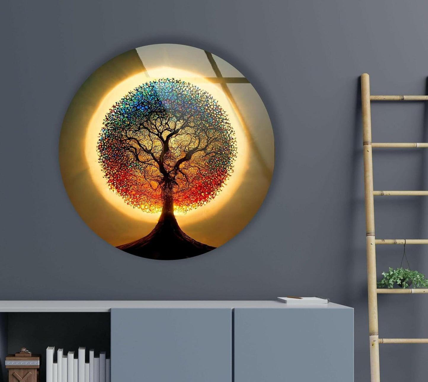 My Photostation.com 31.5''(80cm) Diameter Life of Tree Round Glass Wall Art Tempered Glass Printing Wall Decor Large Wall Art Wall Hangings