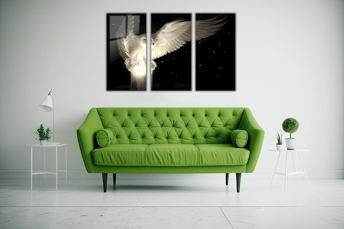 SpiritualHands White Owl Tempered Glass Wall Art Painting for Living Room, Tempered Glass Modern Prints Decor, Large Vivid Color Panel for Bedroom, Kitchen, or Office