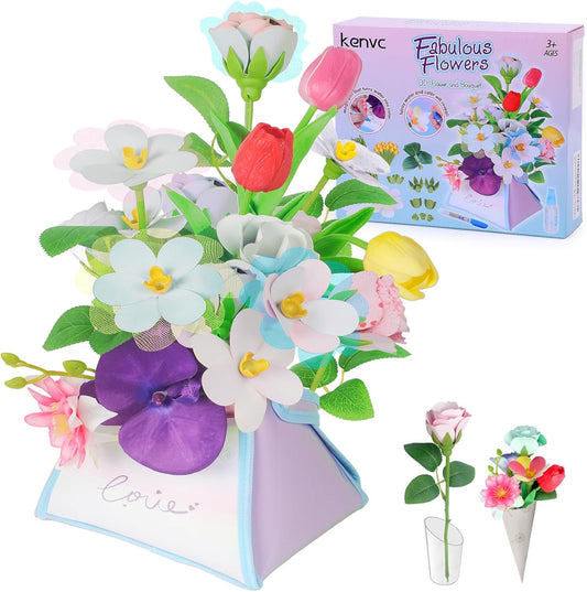 kenvc DIY Flower Bouquets Toys, Fabric Flower Market Toy is for Kids Best Gifts for Girls Boys Ages 5 6 7 8 9 10 to Craft Your Own Master Piece of Color Changing Flowers Kit