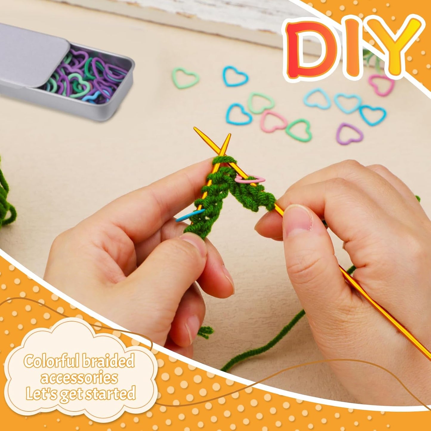 Jmuiiu Heart-Shaped Metal Stitch Markers, 50Pcs Metal Colorful Crochet Stitch Markers for Knitting Crocheting Clothing Tag DIY Craft Project with Storage Box