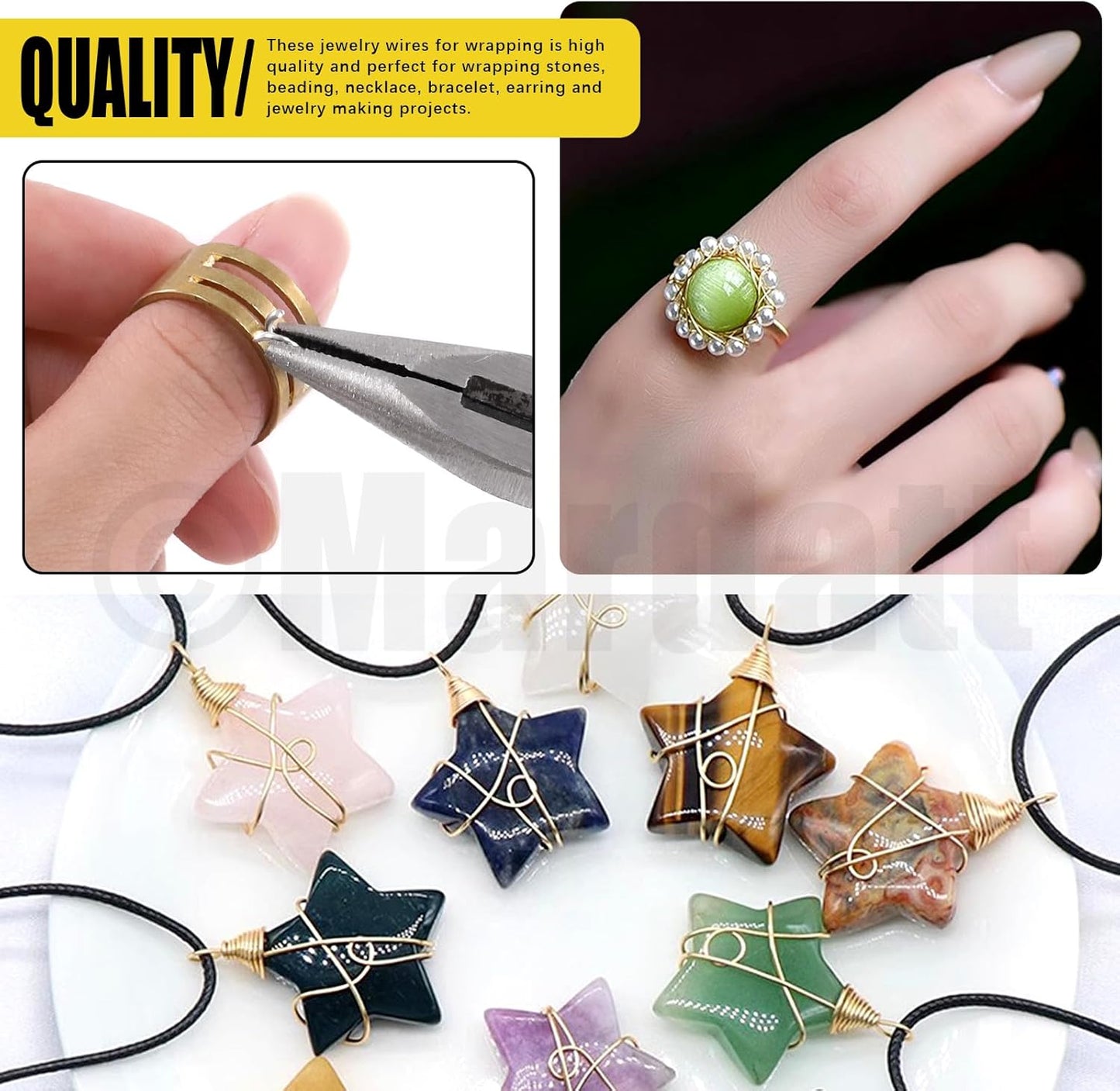 Mardatt 1250Pcs Jewelry Making Supplies Kit Includes 10 Colors 8mm Crystal Beads, Jewelry Pliers, Wires, Jump Ring Opener, Tweezers, Awl, Thimble Ring Jewellry Accessories for Jewellry Repair