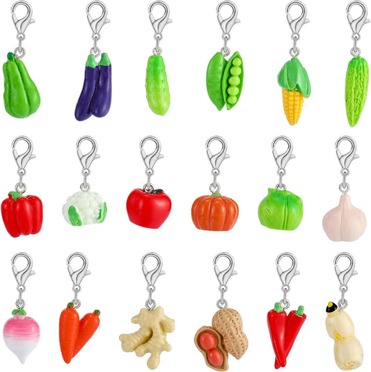 BEEFLYING 18Pcs Vegetable Stitch Marker Charms for Crocheting and Knitting, Resin Plant Crochet Knit Stitch Marker Pendant with Lobster Clasp for Sewing Quilting Handmade Jewelry