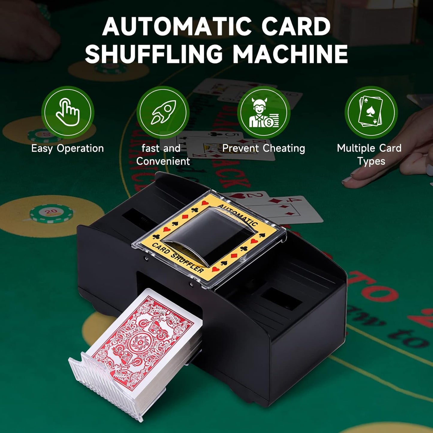 Unniweei Automatic Card Shuffler, Battery-Operated Electric Shuffler, Casino Card Game for Poker, Home Card Game, UNO, Phase10, Texas Hold'em, Blackjack, Home Party Club Game