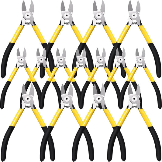 Lasnten Wire Cutters Precision Cutting Pliers Side Diagonal Cutters Small Wire Clippers with Nonslip Handle DIY Jewelry Making Crafting Model Kits(8 Pcs 6 Inch,7 Pcs 5 Inch,Yellow Black)