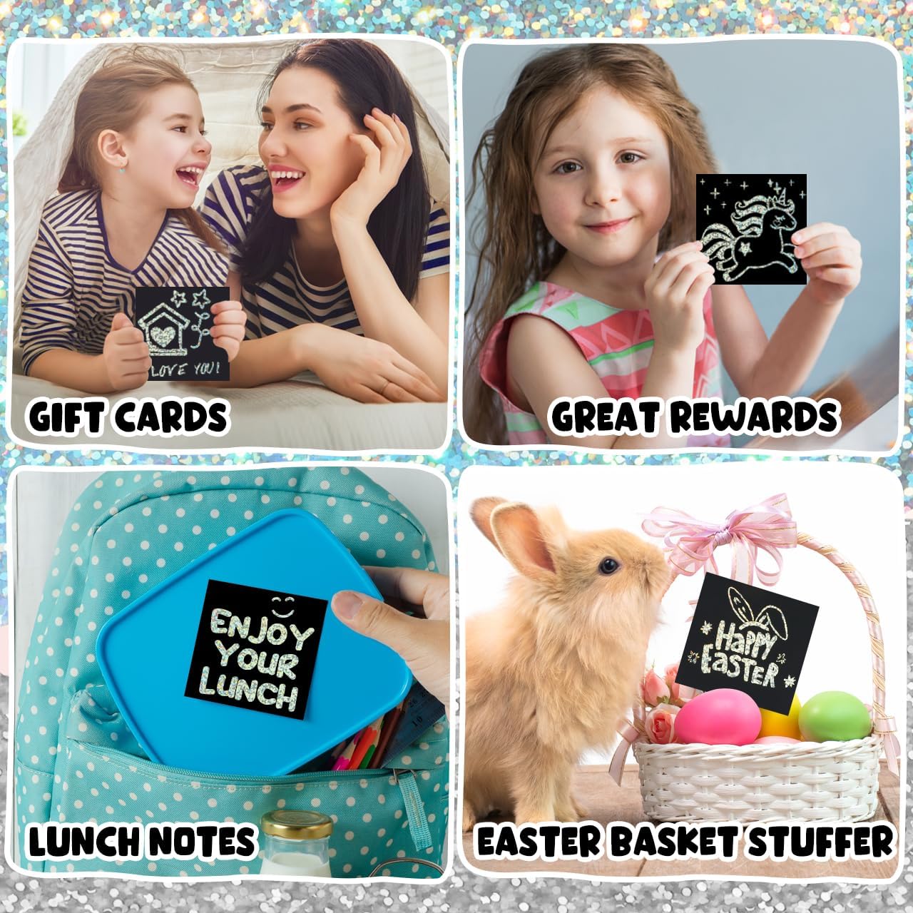 ZMLM 165 Rainbow Scratch Paper Art Crafts Mini Notes Kids Gifts 4 5 6 7 8 9 10 Years Old Girls Boys Students Teens Classroom Prizes School Supplies Birthday Party Travel Toy Activity (Silver)