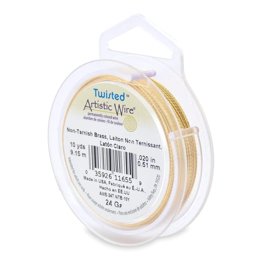 Artistic Wire, 24 Gauge / .51 mm Tarnish Resistant Brass Craft Wire, Round Twist, 10 yd / 9.14 m