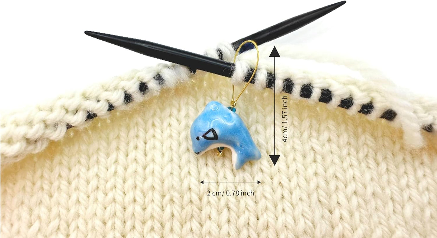 Handmade Ocean Fish Stitch Markers 4 PCS in One Case, Three Tropical Fish with Removable Markers, One Dolphin Closed Ring for Knitting and Crochet