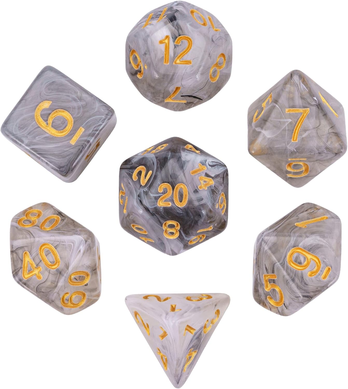 7-Die DND Dice Set Polyhedral Dice Set with a Leather Dice Bag, D&D Dice Set for RPG Table Games (Transparent Black Mix White)