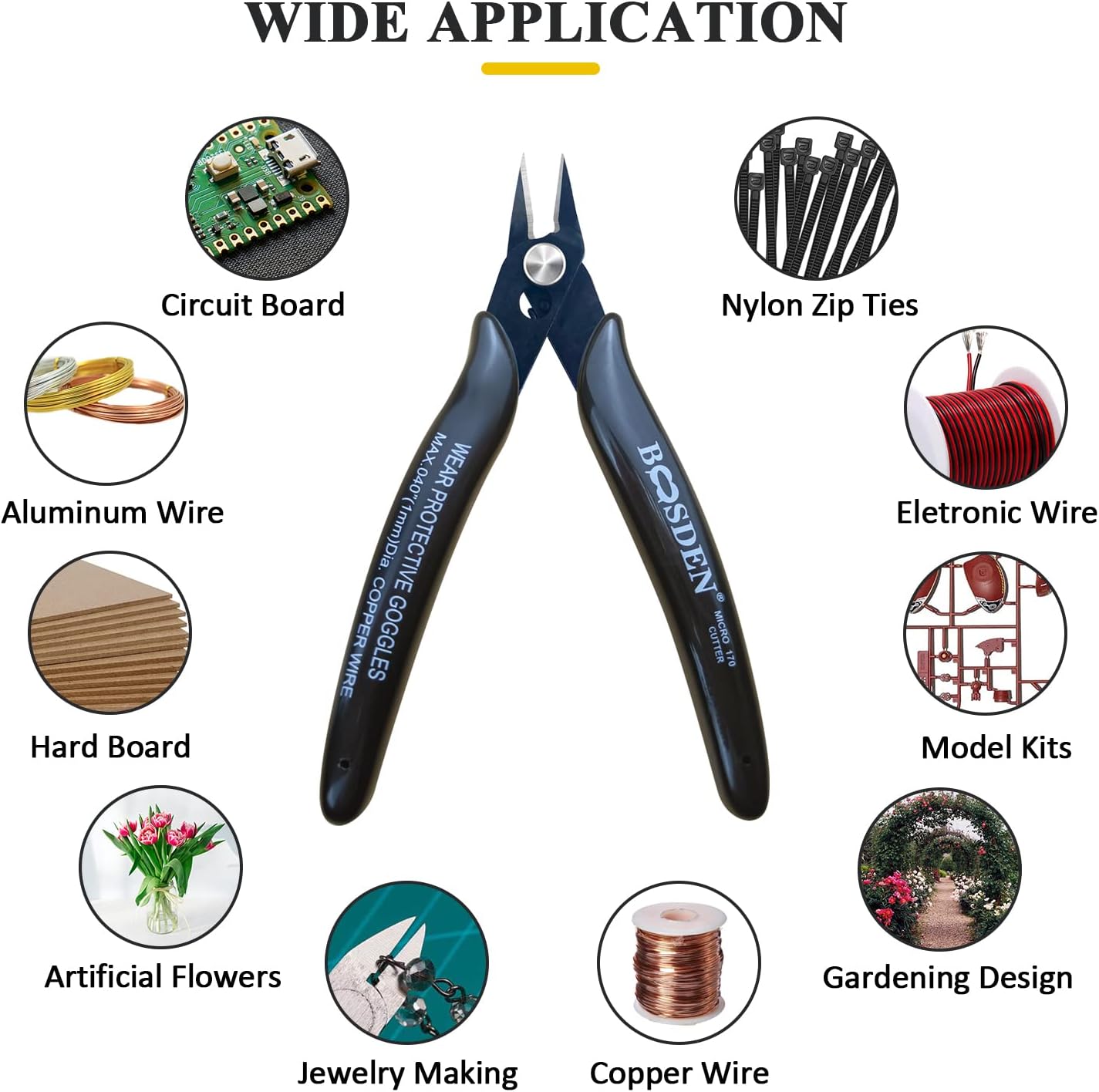 170 Wire Cutters, 10 Pack, Flush Cut Pliers 5 Inch, BOOSDEN Micro Wire Cutters Diagonal Cutting Pliers, Flush Cutter for Jewelry Making, Wire Snips Nippers for Artificial Flowers, Crafts, Zip Ties