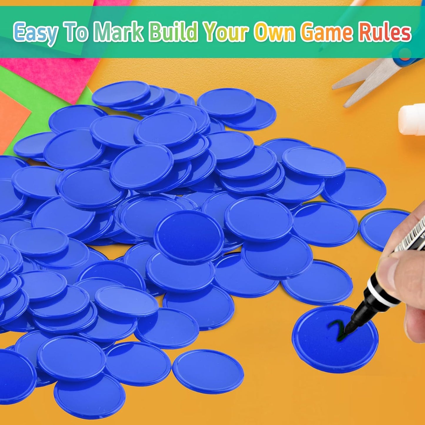 Coopay 600 Pieces Plastic Poker Chips Learning Counters Disks Bingo Chip Counting Discs Markers for Math Practice and Poker Card Game Tokens, Teaching Rewards, 38 mm/ 1.5 Inches (Blue)