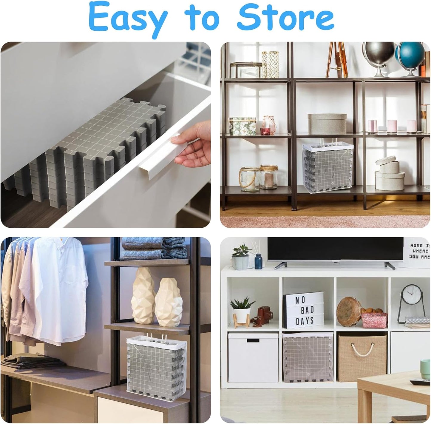 MEVOME Blocking Mats for Knitting with 20pcs Knitting Blockers 200 T-pins 104 Locking Stitch Markers, Extra Thick Block Boards with Grids Storage Bag for Needlepoint Crochet - Pack of 9 (Gray)