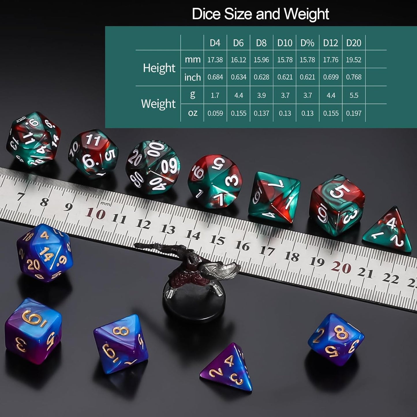 QMay DND Dice Sets - 6 X 7 Polyhedral Dice (42pcs) with 6 Drawstring Bags for Dungeons and Dragons, RPG, MTG,Role Playing Table Game