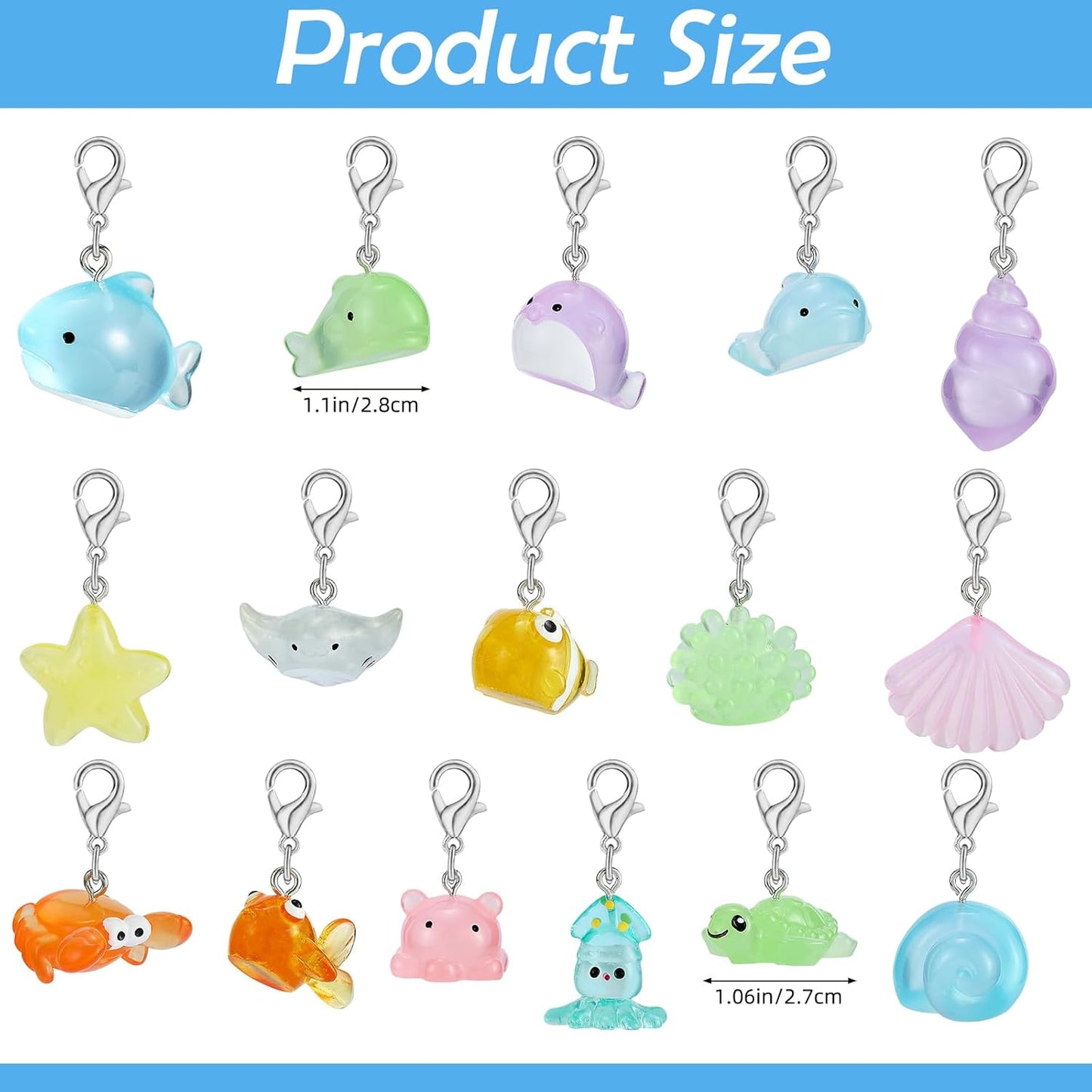 BEEFLYING 16Pcs Marine Animal Stitch Marker Charms for Crocheting and Knitting, Resin Crochet Knit Stitch Marker Pendant with Lobster Clasp for Knitting Crocheting Sewing Accessories