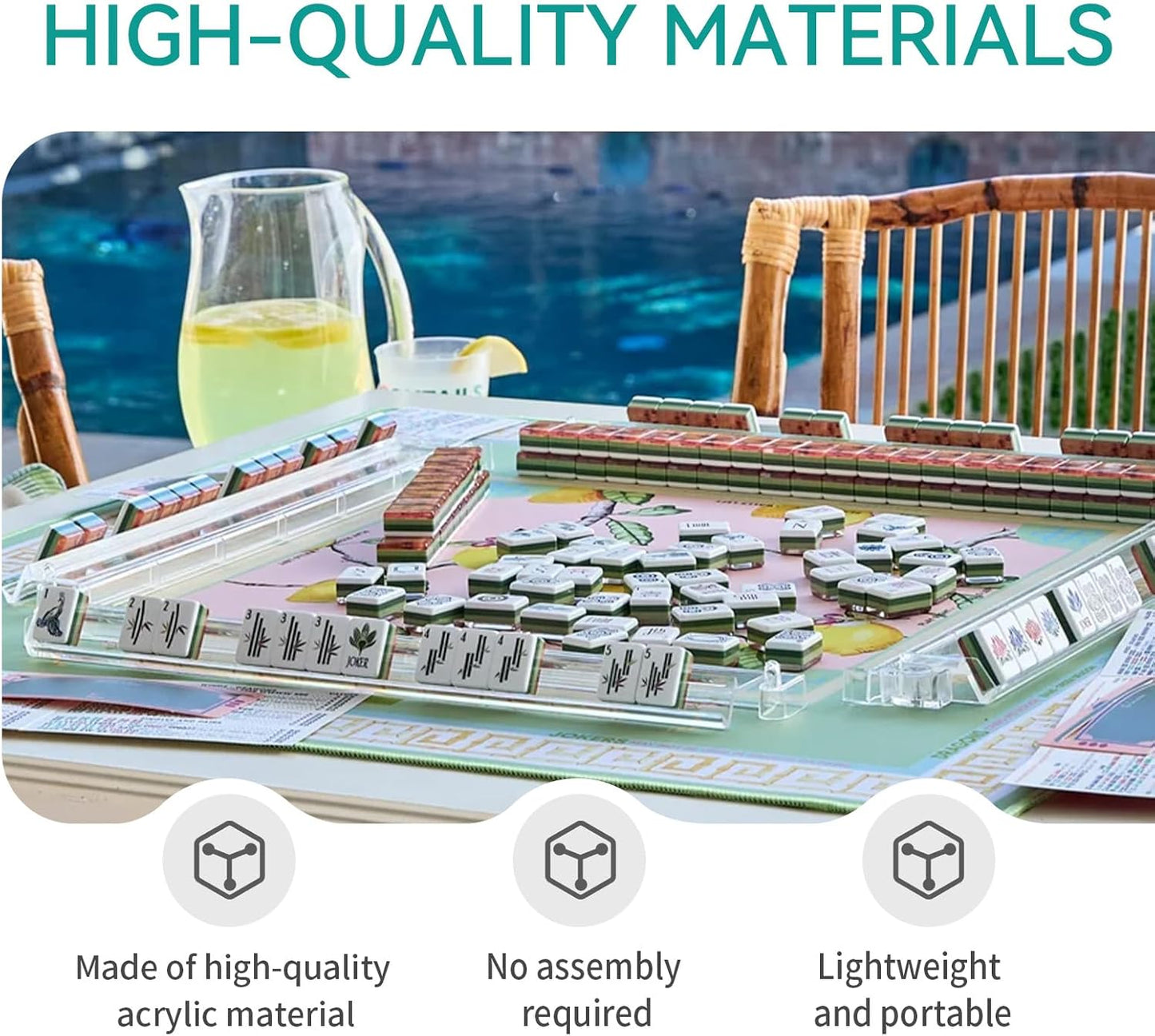 Mahjong Racks with Pushers, 4PCS Acrylic Clear Mahjong Racks, 4 Transparent Acrylic Mahjong Rack with Built in Pushers Set, Mahjong Accessories