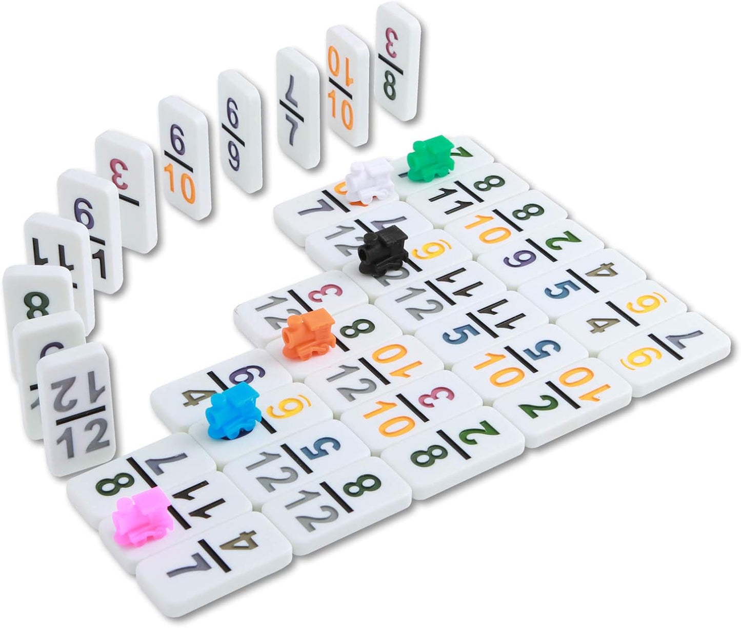 NOLIE Mexican Train Game, Double 12 Domino Set, Colored Number Dominoes with Aluminum Case