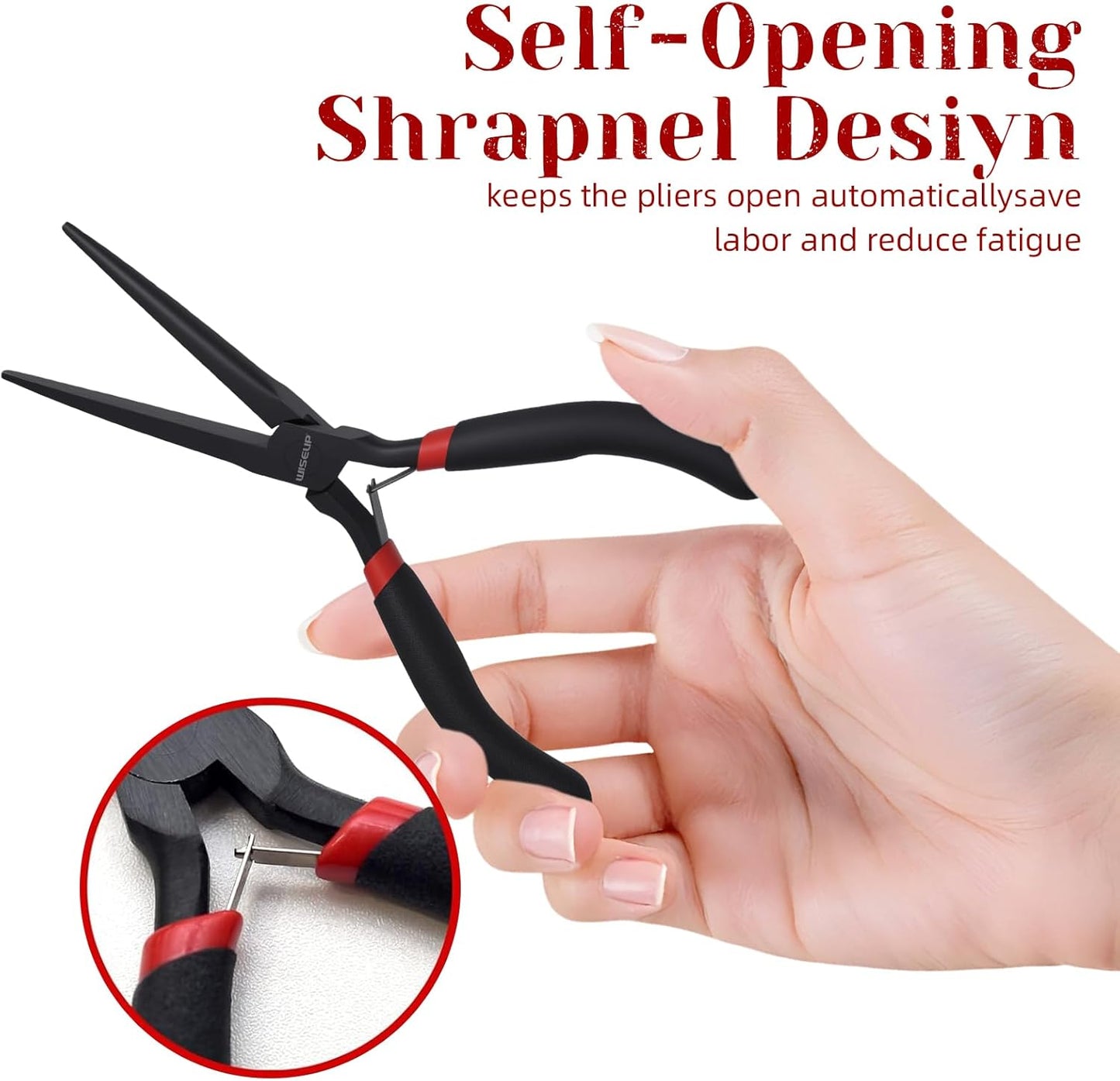 WISEUP 6" Mini Needle Nose Pliers Set，2-Piece Small Long Reach Bent Needle Nose Pliers for Jewelry DIY Craft，Repair & Wire Wrapping