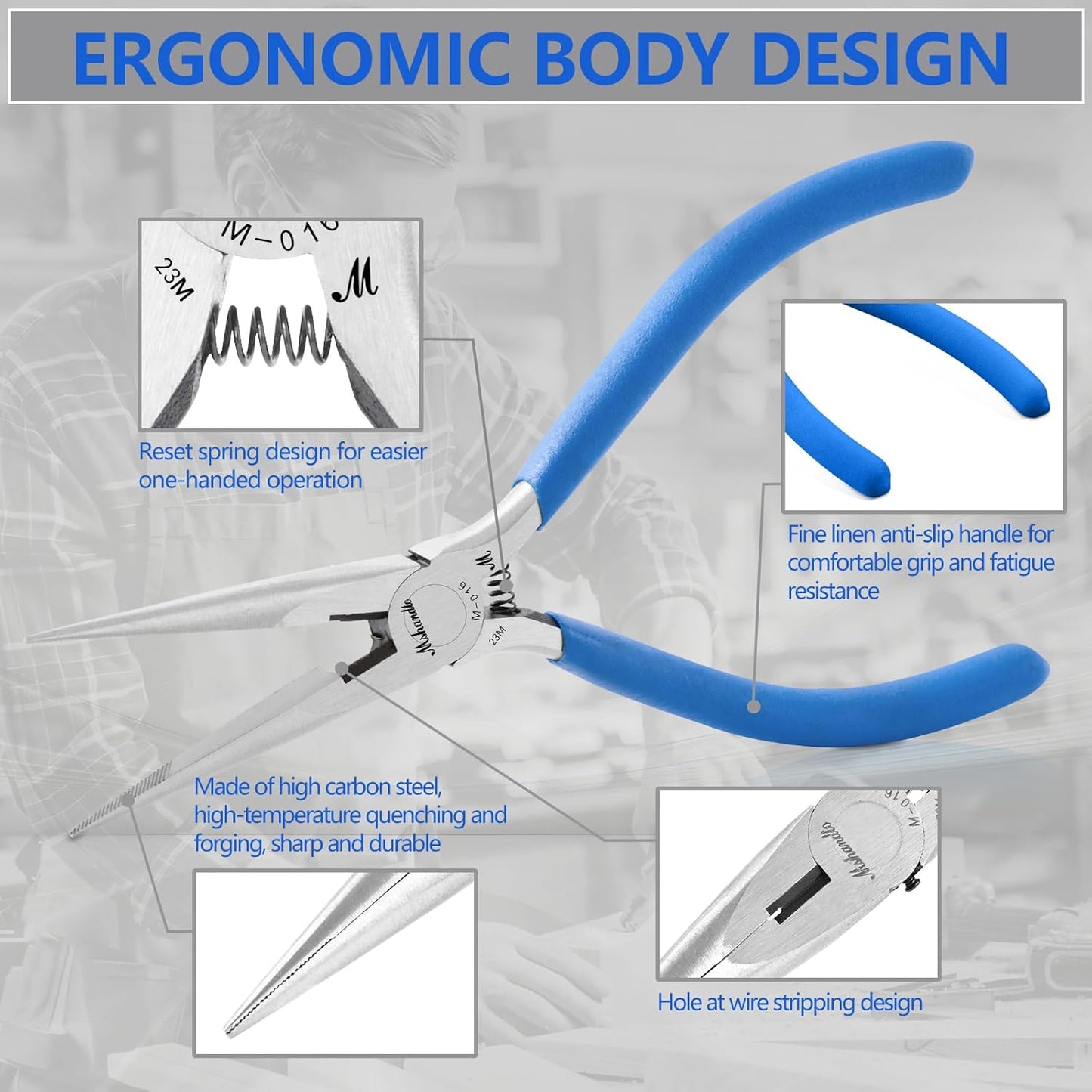 Needle Nose Pliers Set, 3 Pack 6.5"Long Nose Pliers for Wire Bending, High Carbon Steel Nose Plier, Serrated Jaw Pliers for Jewelry Making, Electronics Repair, Object Grasping, Craft Making