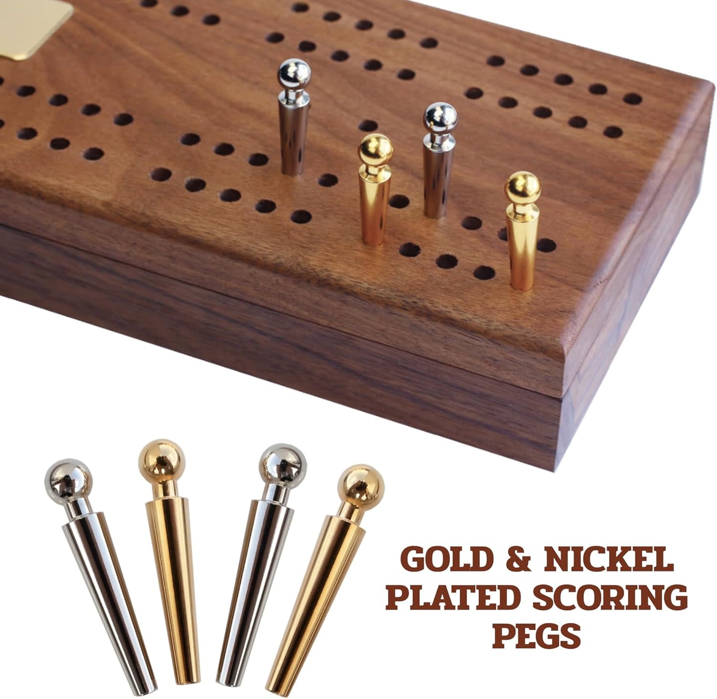 Alex Cramer Le Club Luxury Domino Set with Handcrafted Walnut Case and Cribbage/Counter Top - Tournament Quality 28 Indestructible (Domino Set with Personalized Brass Plate)