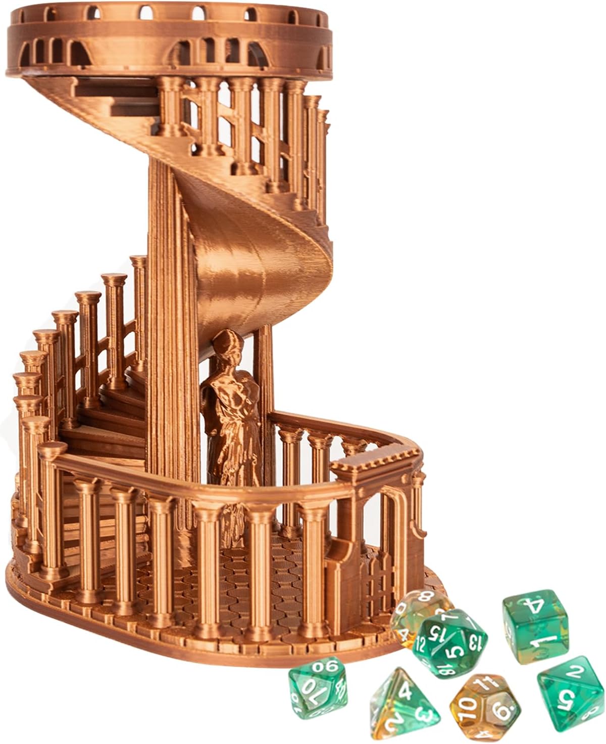 DND Dice Tower with Tray for Role Playing Game,Dungeons and Dragons,D&D,TRPG,7PCS Dice Included,Perfect Ancient Roman Castle Theme Dice Rolling Tower (Red Copper Color)