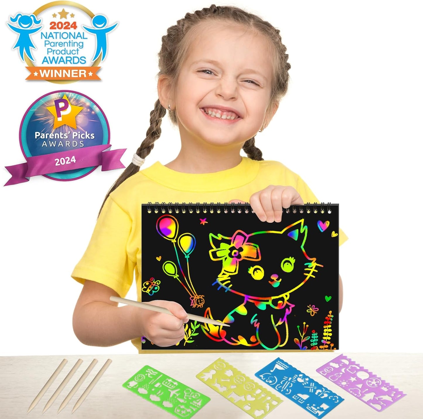 ZMLM Scratch Paper Art Craft: 2 Pack Rainbow Scratch Set for 3 4 5 6 7 8 9 10 Years Old Girls Boys Students Drawing Coloring Black Magic Art Supplies Kits Gifts School Birthday Party Toys(Classic)