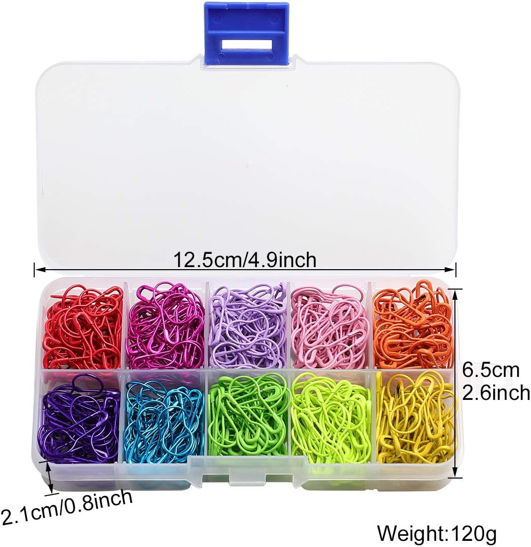 Colorful Metal Knitting Pins Stitch Markers Pear Shape Safety Pins for Sewing Clothing DIY Craft Making with Storage Box Knitting Counter Crochet Needle Clip Ring(10 colors-500pcs)