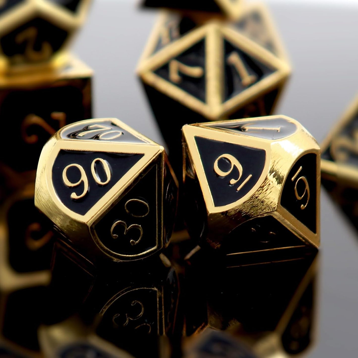 Haxtec DND Metal Dice Set D&D Dice Compatible with Dungeons and Dragons Roleplaying Games-Glossy Enamel Dice (Gold Black)