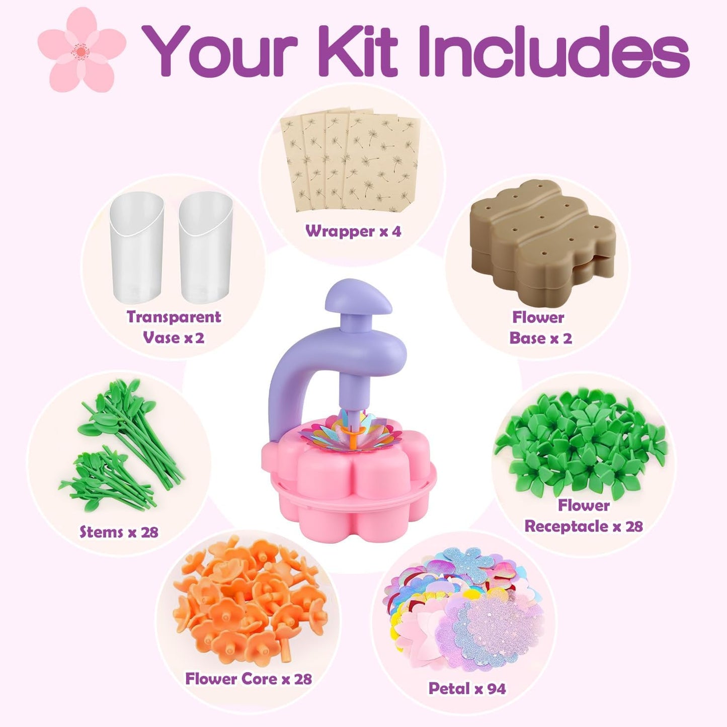 Fabric Flower Bouquets Toys, DIY Craft Kits Toys for Kids, Educational Arts & Crafts Toy, Build Your Own Flowers, DIY Creative Activity Christmas Birthday Gift for 4 5 6 7 8+ Year Old Toddler Girls