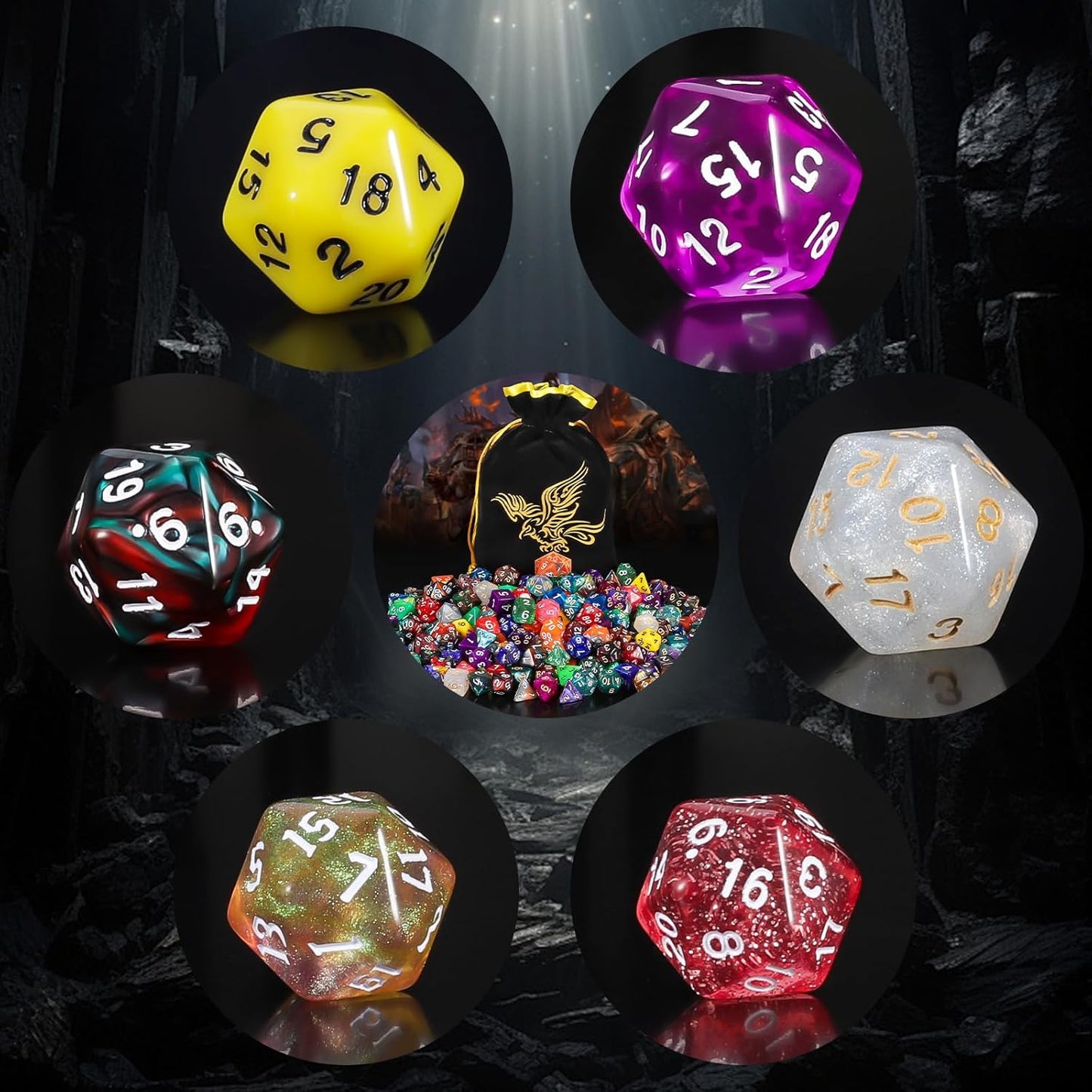 QMay 35 Sets Polyhedral Dice - 35 X 7 (245 Pieces) DND Dice with a D&D Dice Large Drawstring Bag, 35 Colors D4 D6 D8 D10 D% D12 D20, Great for Dungeons and Dragons, RPG, MTG,Role Playing Table Games