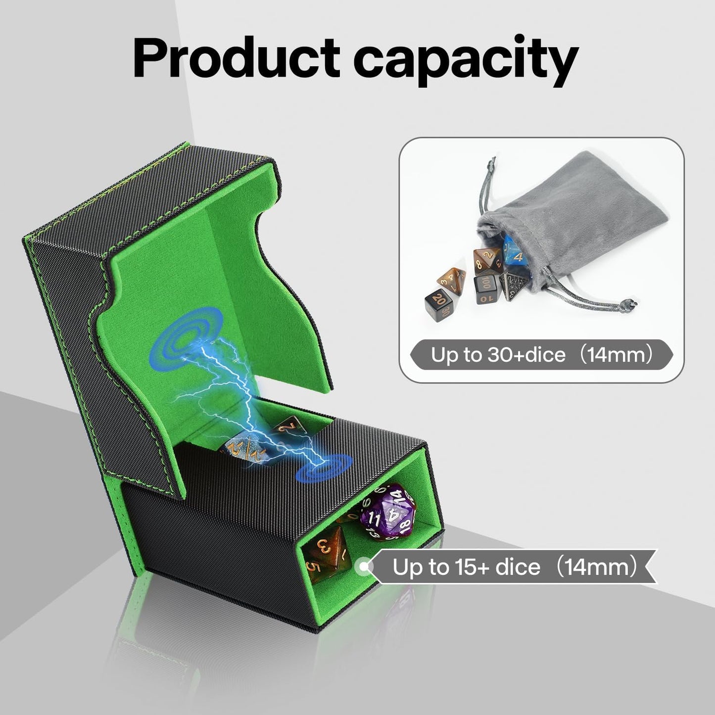 Dice Roller Tower, Premium DND Magnetic Dice Tray, Foldable PU Leather Dice Tower RPG Gifts for Dungeons and Dragons MTG Dm & Player Black/Green