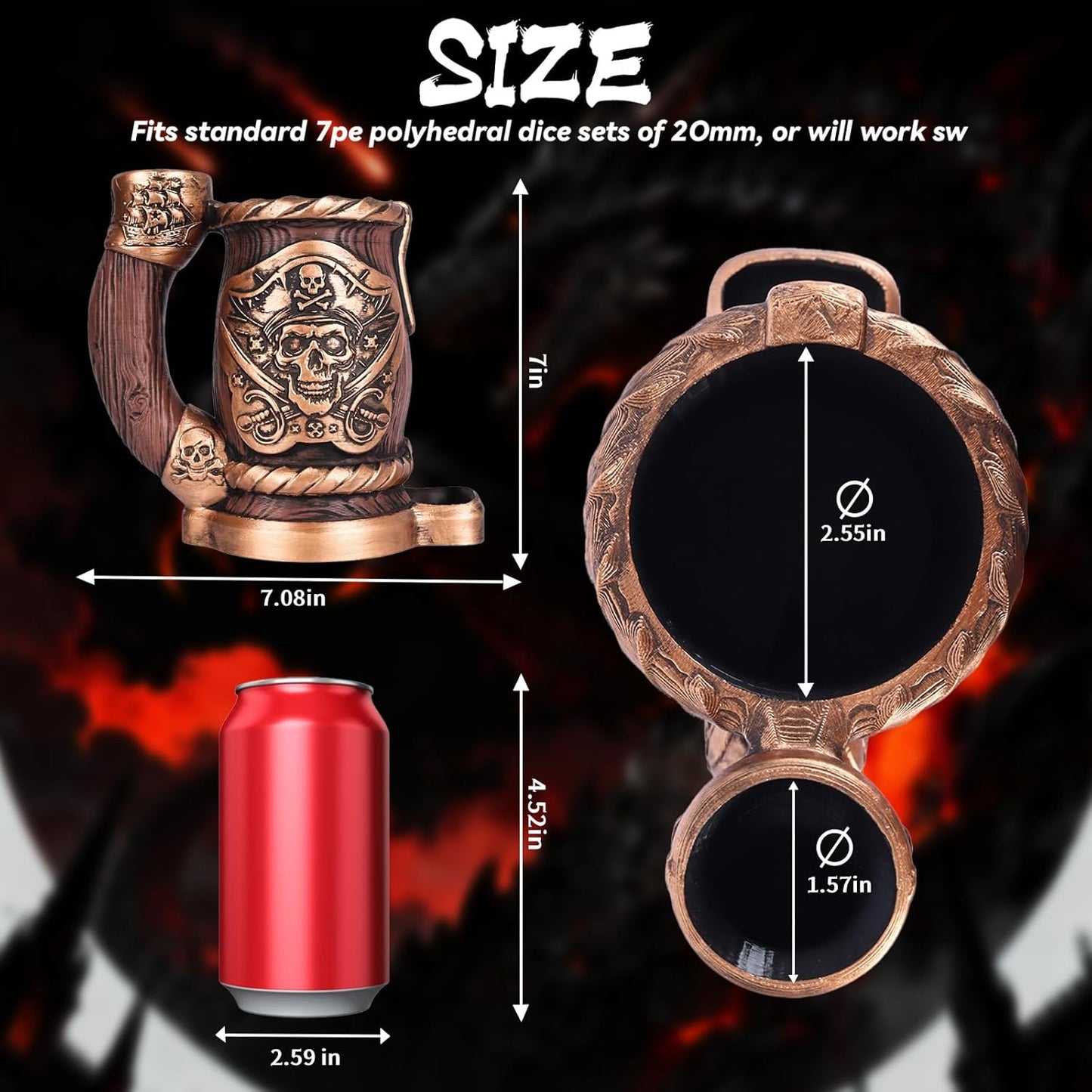 Dice Tower Mug, Dice Rolling Tower, Comes with 7 PCS Dice Set, Suitable for DND Dungeons and Dragons, Tabletop Games, Available As Drink Holder, D&D Gifts, DND Accessories (Wooden Skull)