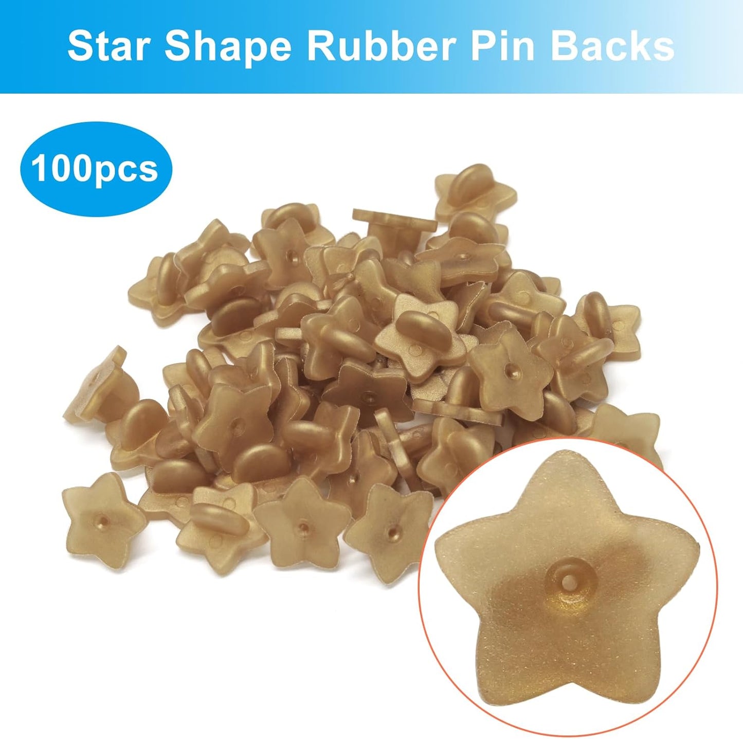 100 Pack Star Shape Rubber Pin Backs, Lapel Pin Backing Locking Pin Keepers, Brooch Holder for Uniform Badge Hat Tie（Gold）