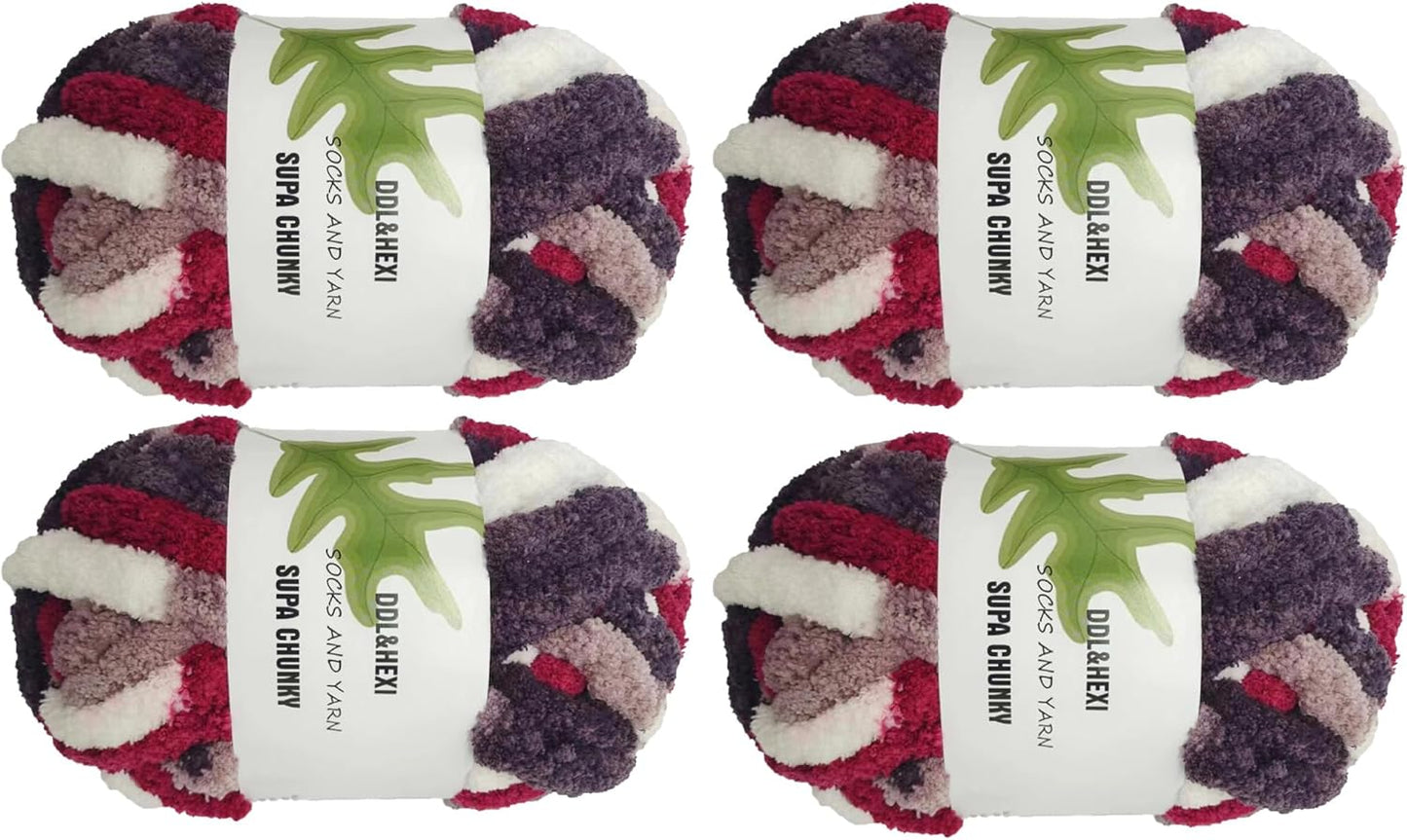 DDL&HEXI 4 Pack Super Chenille Chunky Yarn for Hand Knit, Blanket Making Kit, Jumbo Knitting, 4x8oz (226g) per Bag, Soft Polyester for Crochet, Knitting, and DIY Projects(241-4)