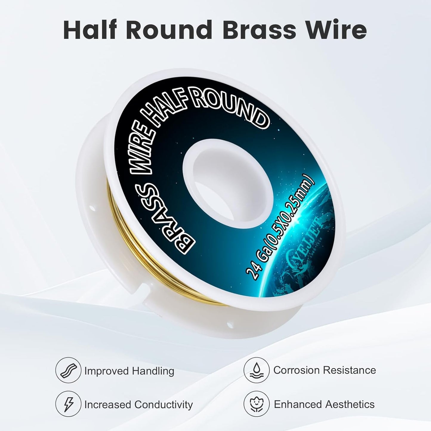 Ultra-Fine 24 Gauge Brass Wire Half Round 0.51x0.25mm - 1.3 oz 112 Feet for Detailed Jewelry, Clockmaking