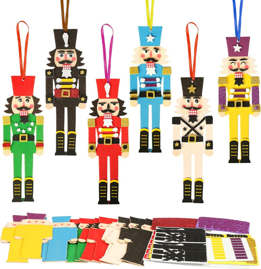 Fennoral 12 Pack Nutcracker Craft Kit for Kids Make You Own Foam Stickers Ornament DIY Christmas Arts and Crafts fo Chirstmas Party Supplies Christmas Tree Decoration