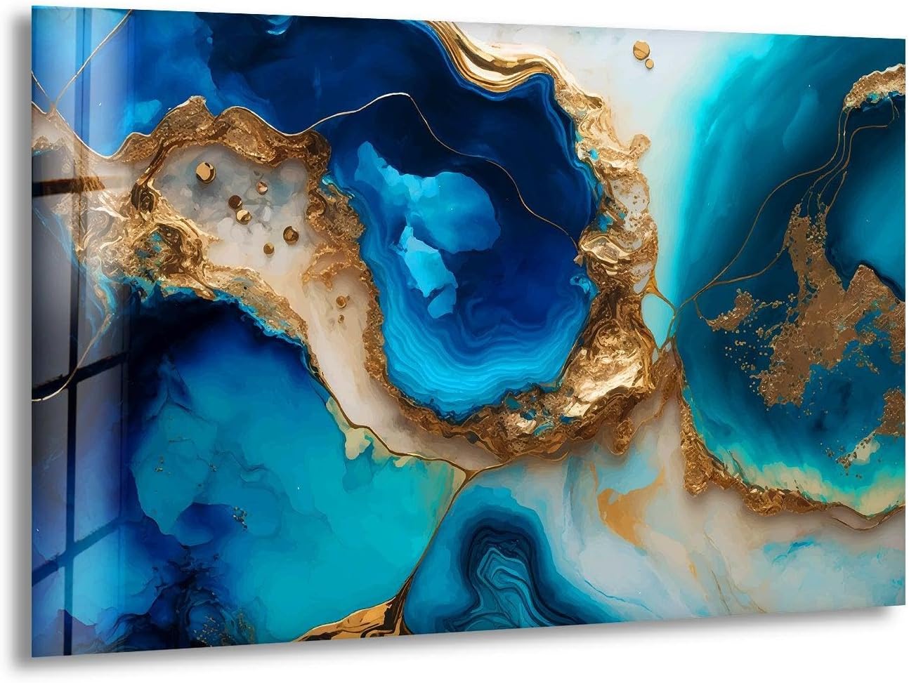 My Photostation.com 43Wx27H'' Blue Alcohol ink Glass Wall ArtTempered Glass Printing Wall Decor Large Wall Art Wall Hangings