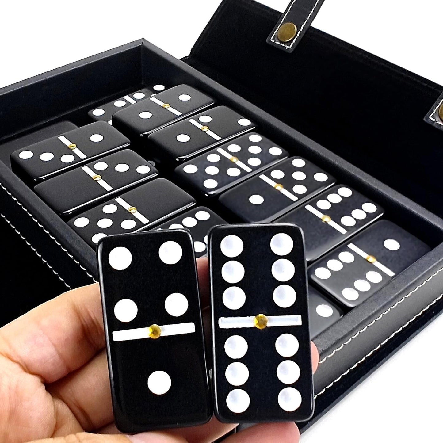 Bucher&Rossini Dominoes Set Double 6 - Classic Black Domino's Game Set for Adults and Kids Idea Gift Present for Domino Players or Family Game Night (Black New)