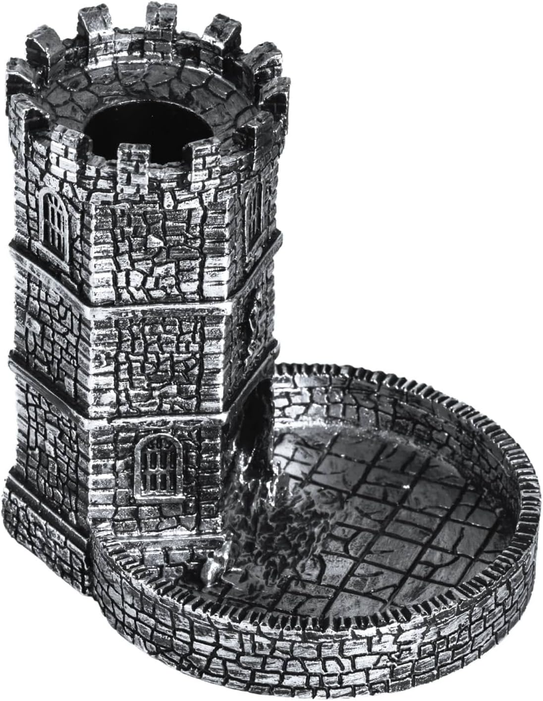 Castle DND Dice Tower, Wall Carving Dice Rolling Tower for Role Playing Game | Easy Roller Perfect for Board Game, D&D and RPG (Ancient Silver)