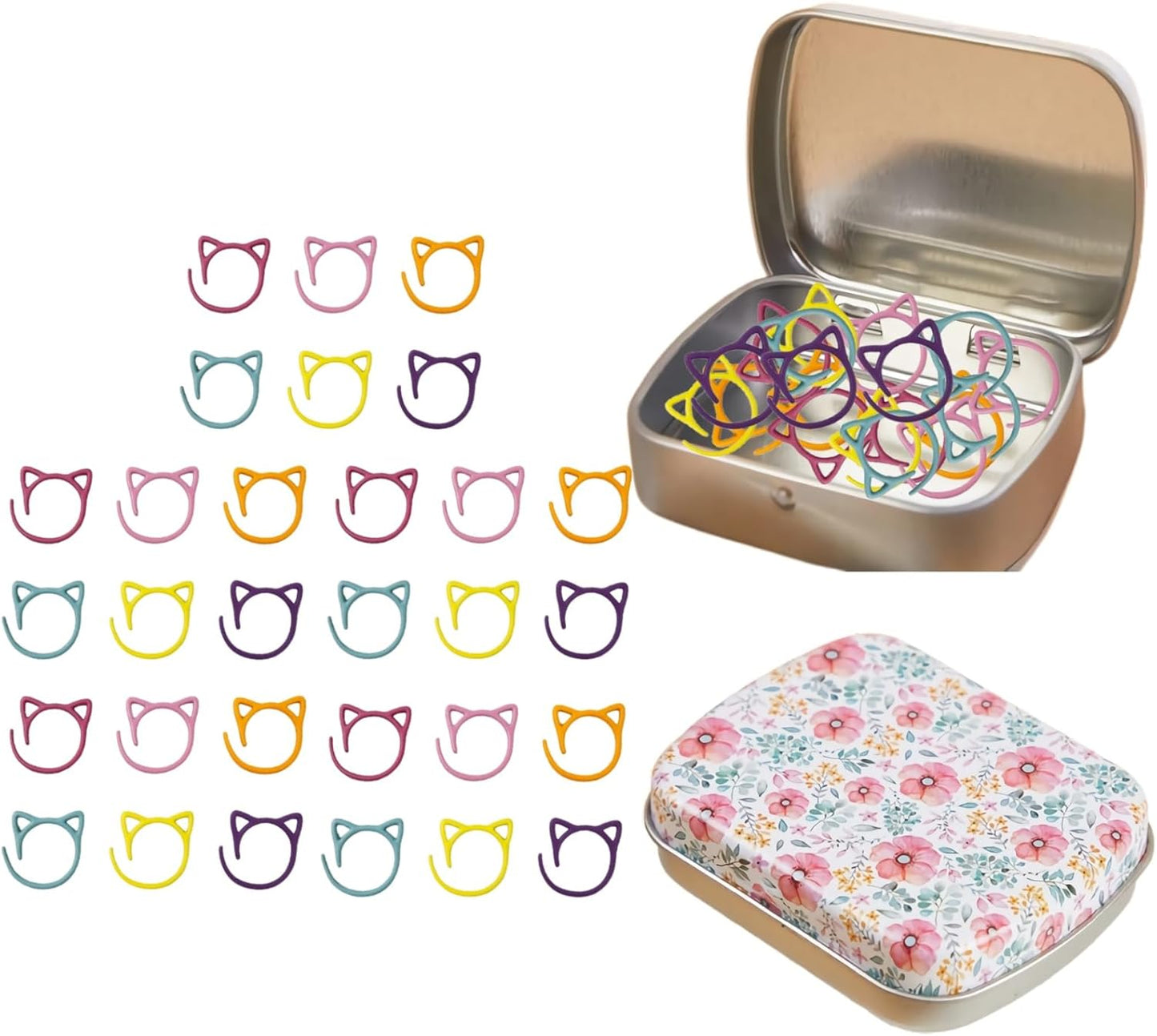 Stitch Markers for Crocheting Cat Stitch Markers with Box Metal Spiral Stitch Markers for Knitting Crochet Stitch Markers Rings Knitting and Crochet Notions (30)