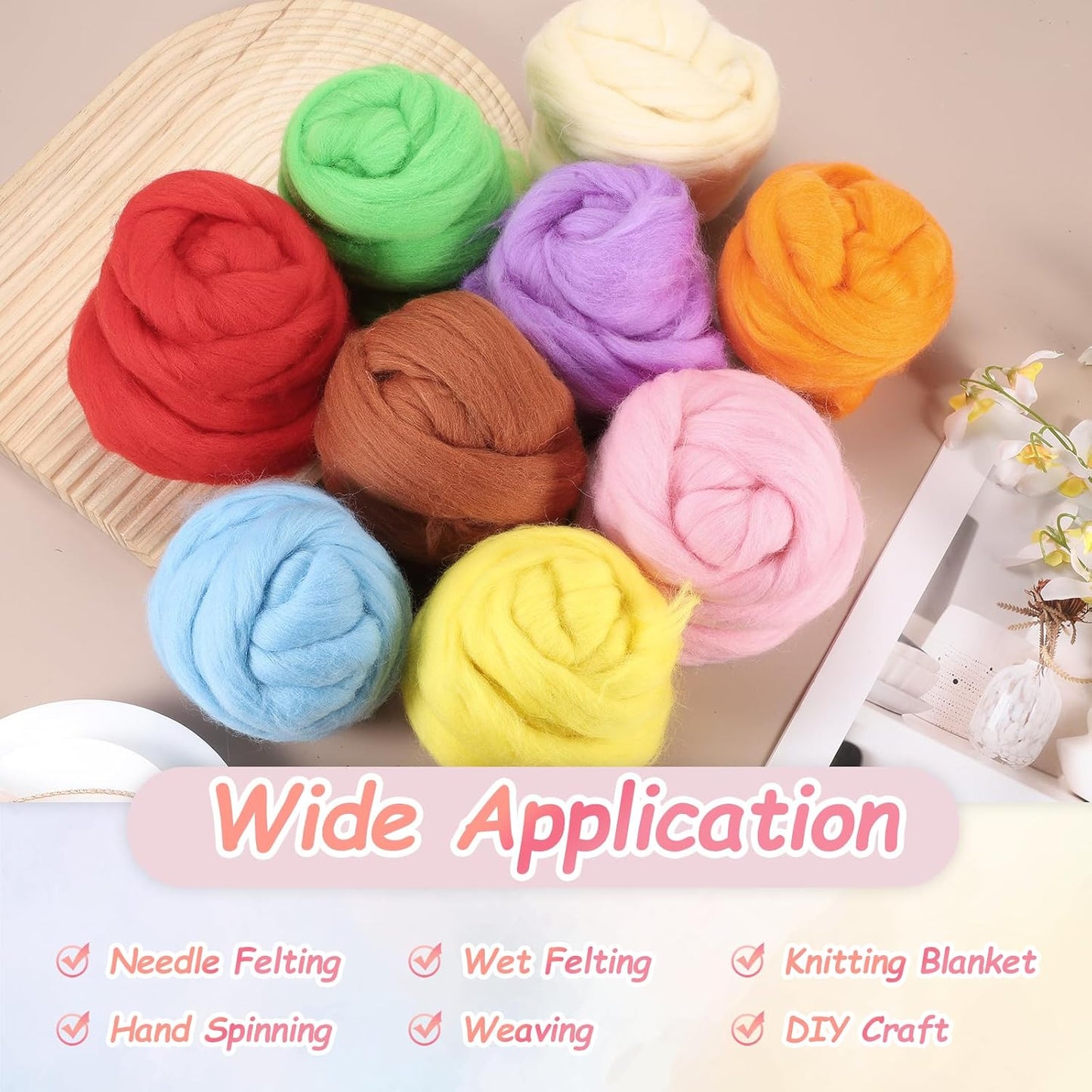 PATIKIL Wool Roving Yarn, 250G/8.8OZ Felting Wool Pure Roving Yarn, Mix Blue
