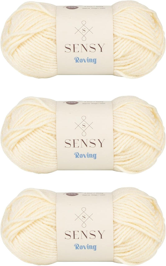 3 Skeins of Sensy Roving Yarn, 3.5 oz, 132 Yards, Gauge 5 Bulky (Creamy)