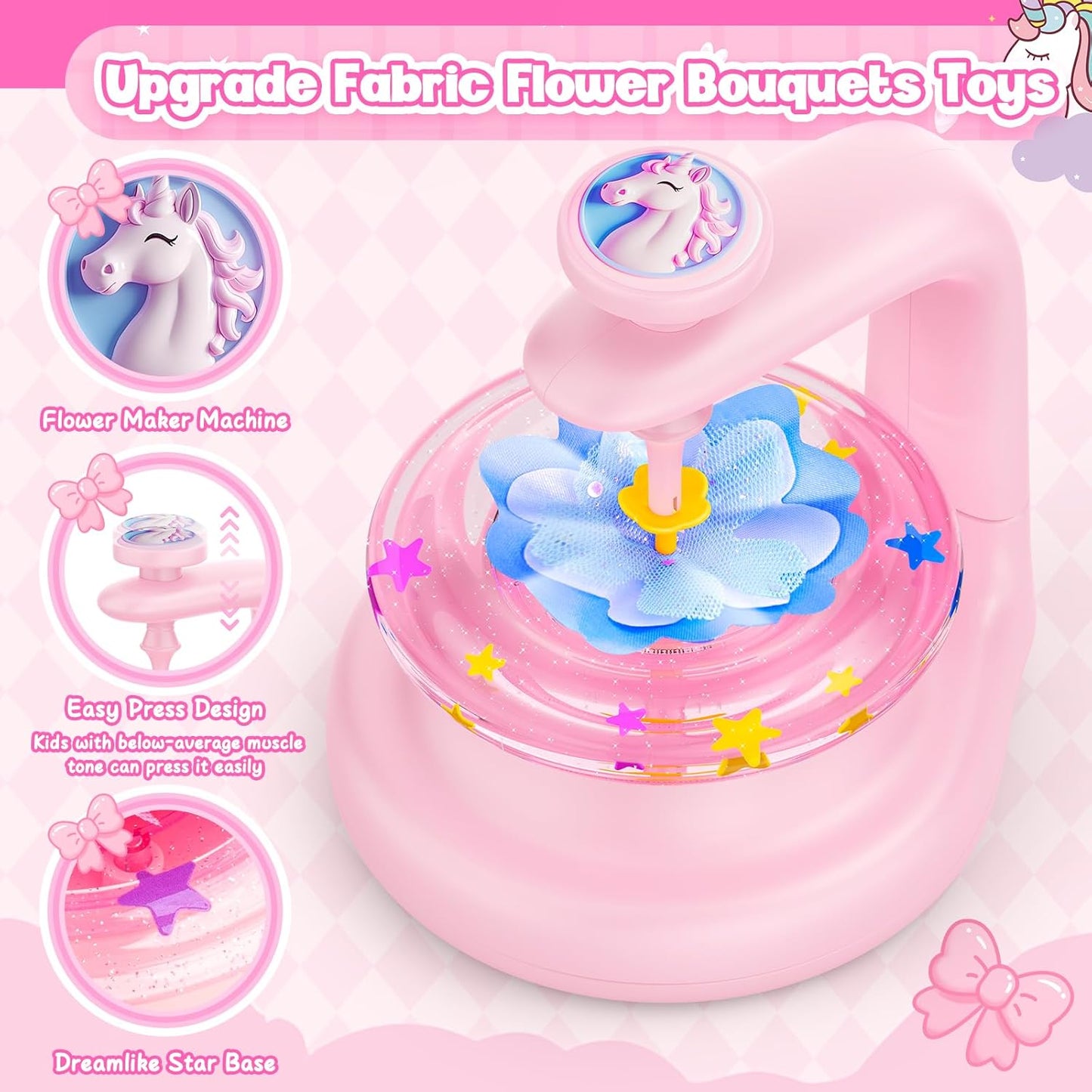 cosone Crafts Kits for Kids Ages 4-8, DIY Fabric Flower Bouquet Kit for 5 6 7 8 Year Girls Unicorn Flower Press Toys Educational Toy Preschool Birthday Gifts for Girls Handmade Activity Set - Pink