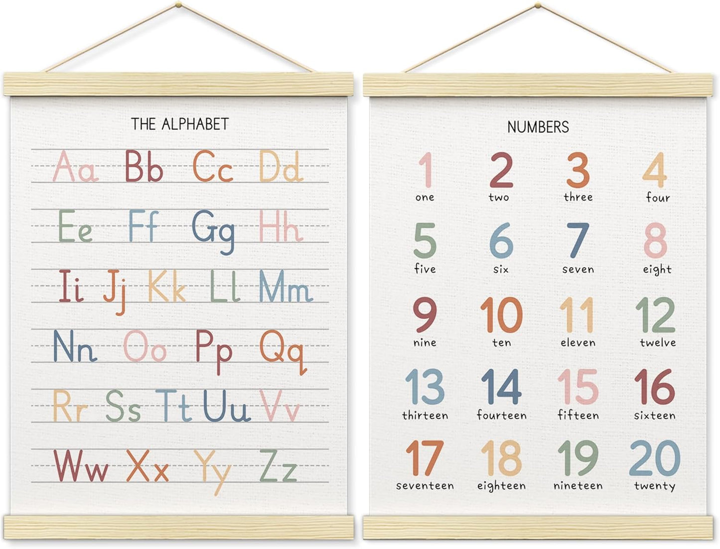 BONETAT Numbers alphabet poster for Nursery Toddlers, Play Room Wall Decor, ABC Wall Chart, Wall Hanging Decor for Toddler Playroom Decor Kids Wall Decor, Wooden Alphabet Banner-A02