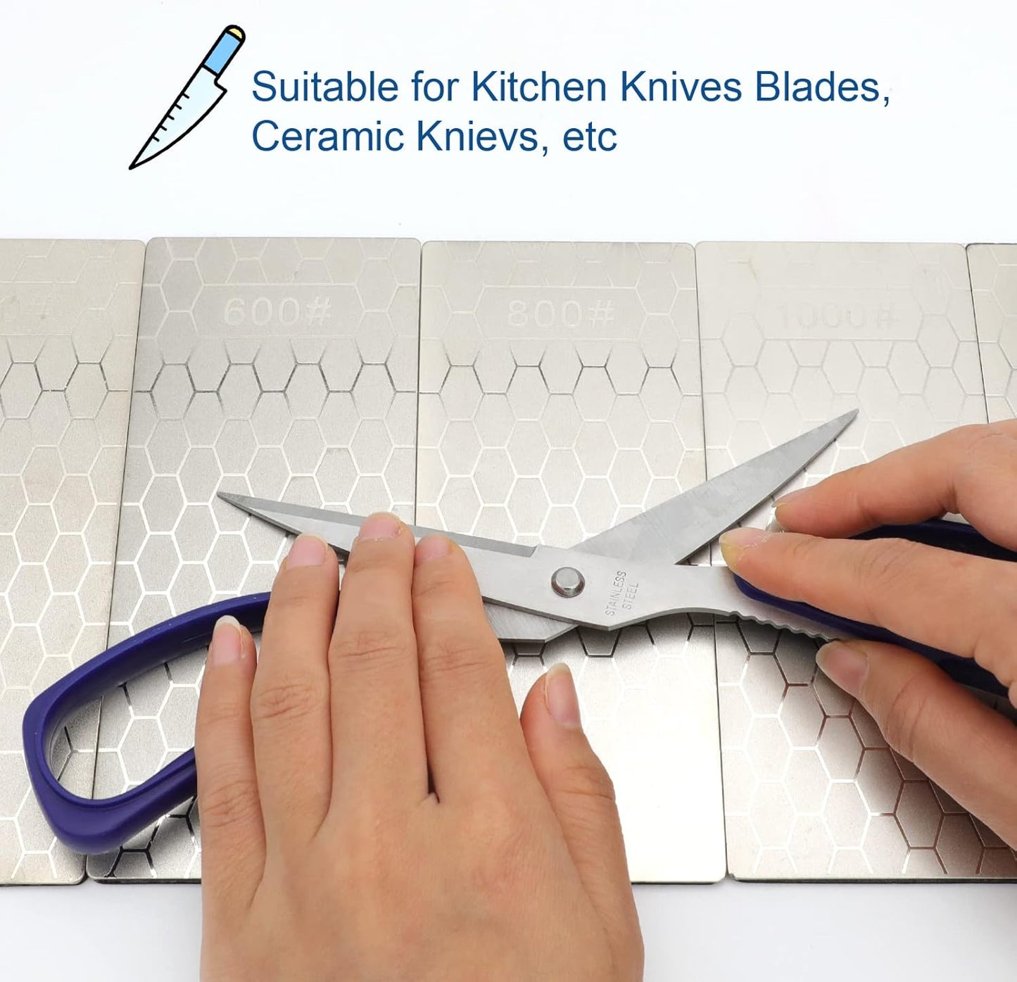 Diamond Sharpening Stone, 5 Pcs Knife Sharpening Stone with Extra Fine/Coarse Plate and Non-slip Base, 400/600/800/1000/1200 Grit