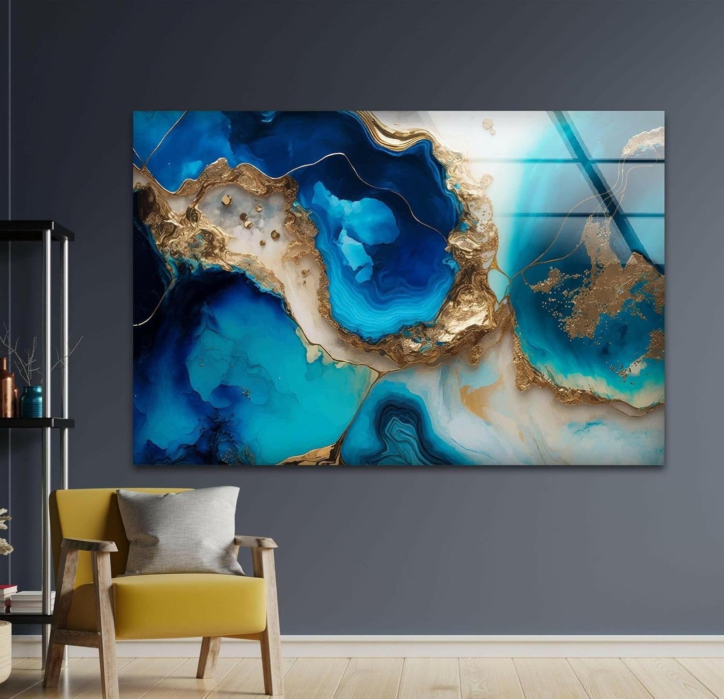 My Photostation.com 20Wx14H'' Blue Alcohol ink Glass Wall ArtTempered Glass Printing Wall Decor Large Wall Art Wall Hangings