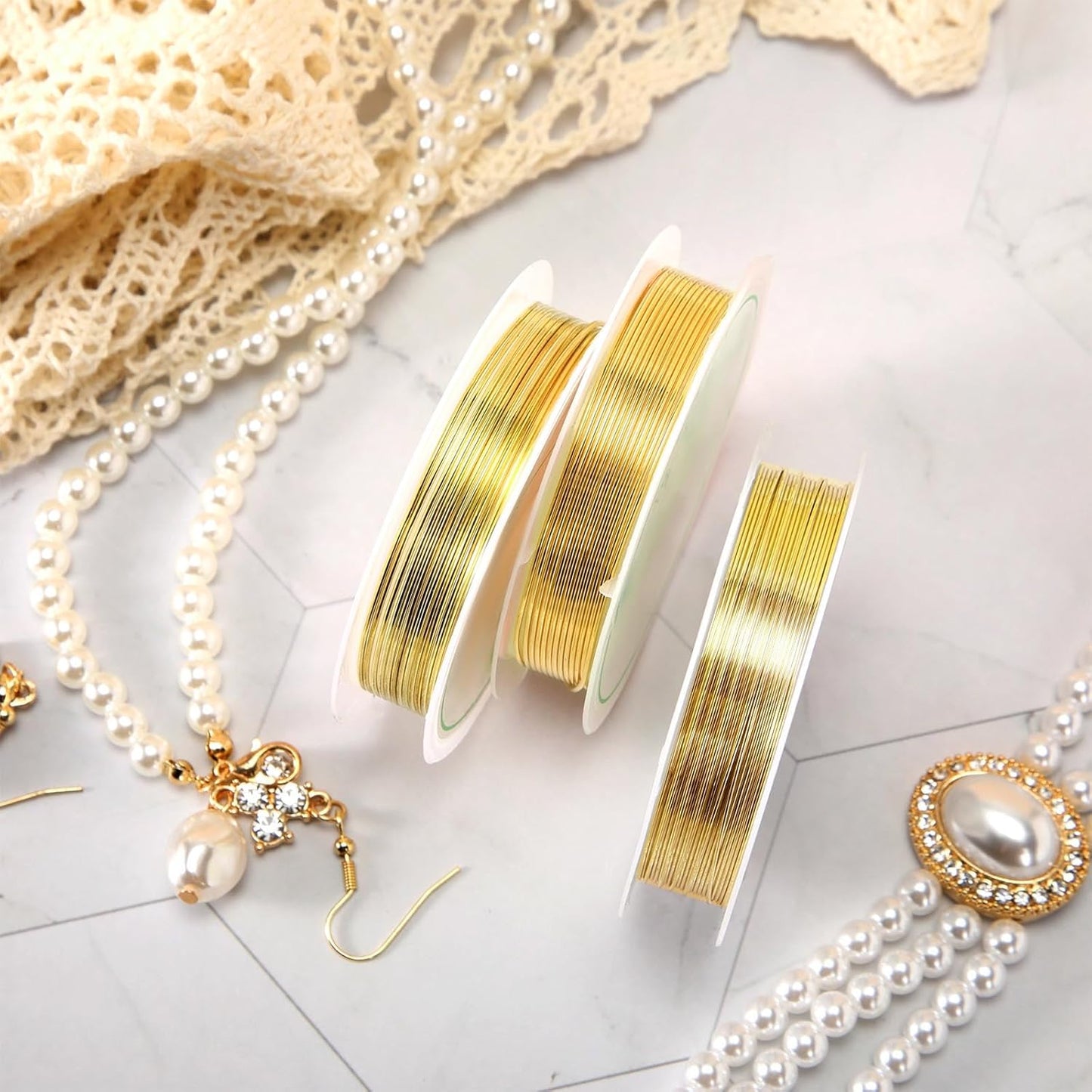 Mixweer 15 Pcs 5 Size Copper Wire 18 20 22 26 32 Gauge Tarnish Resistant Jewelry Wire for Jewelry Making 121 Yard Metal Beading Crafting (Gold)