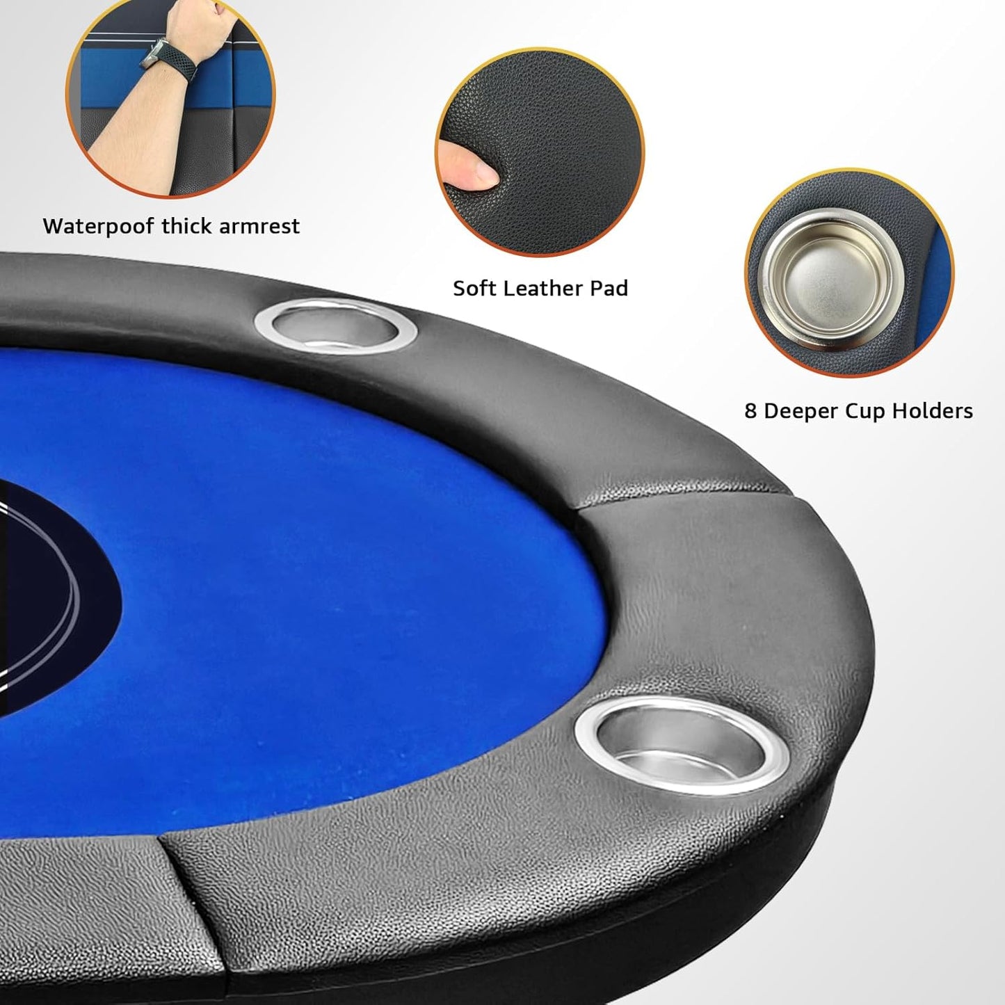 Folding Poker Table, 8 Player Portable Design with Collapsible Legs & Cup Holders, 72 Inch Foldable Casino Table for Quick Setup, Texas Holdem & Card Games