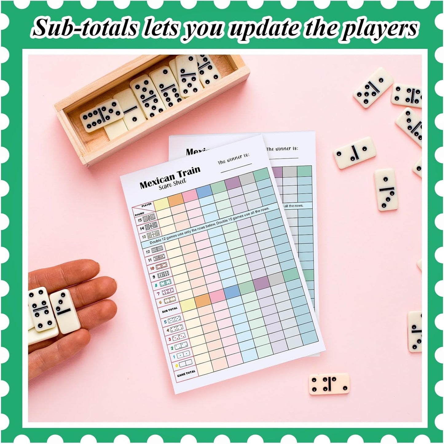 2 Pack 120 Sheets Mexican Train Score Pads Colorful Chicken Foot Dominoes Game Scorepad Adult Mexican Train Score Sheet Scoreboard Paper Record Clearly for Family Game (8 x 5.5 Inches)