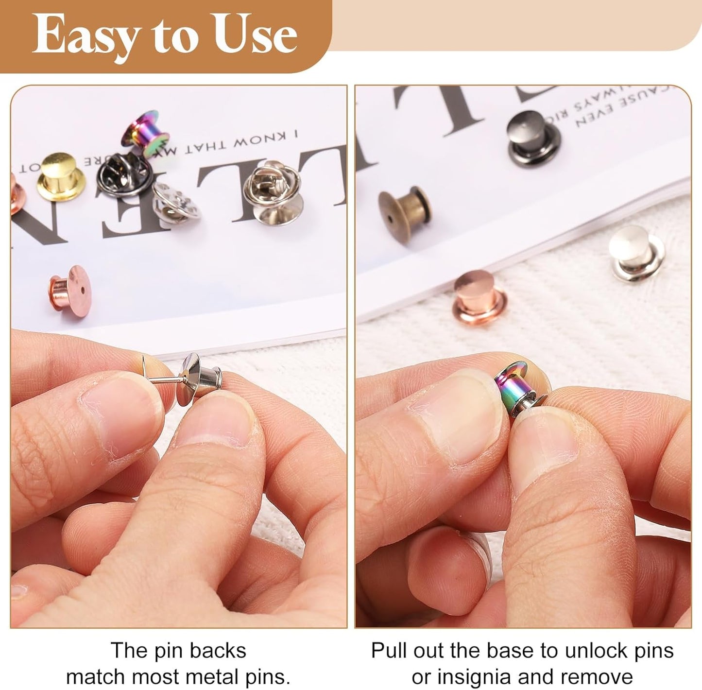 uxcell 40Pcs Metal Locking Pin Backs, Pin Keepers Locking Clasp Flat Head Clamp Needle Back Lock for DIY Brooch Crafts Badges Enamel Lapel, Rose Gold