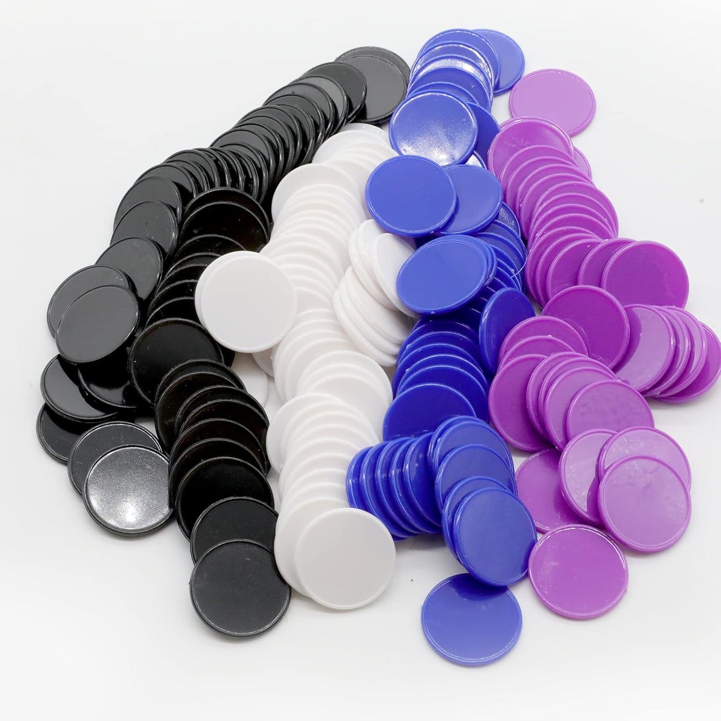 Set of 100 Opaque Plastic Learning Counters Mini Poker Chips Game Tokens with Storage Box (Black+White+Blue+Purple, 1.58 Inch)